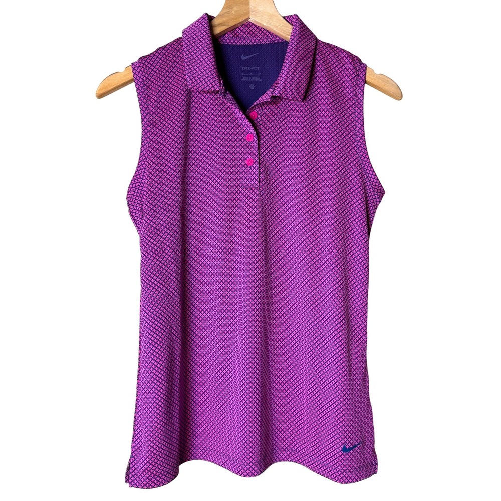 Nike Sleeveless Polo Top in Purple with Pink Buttons